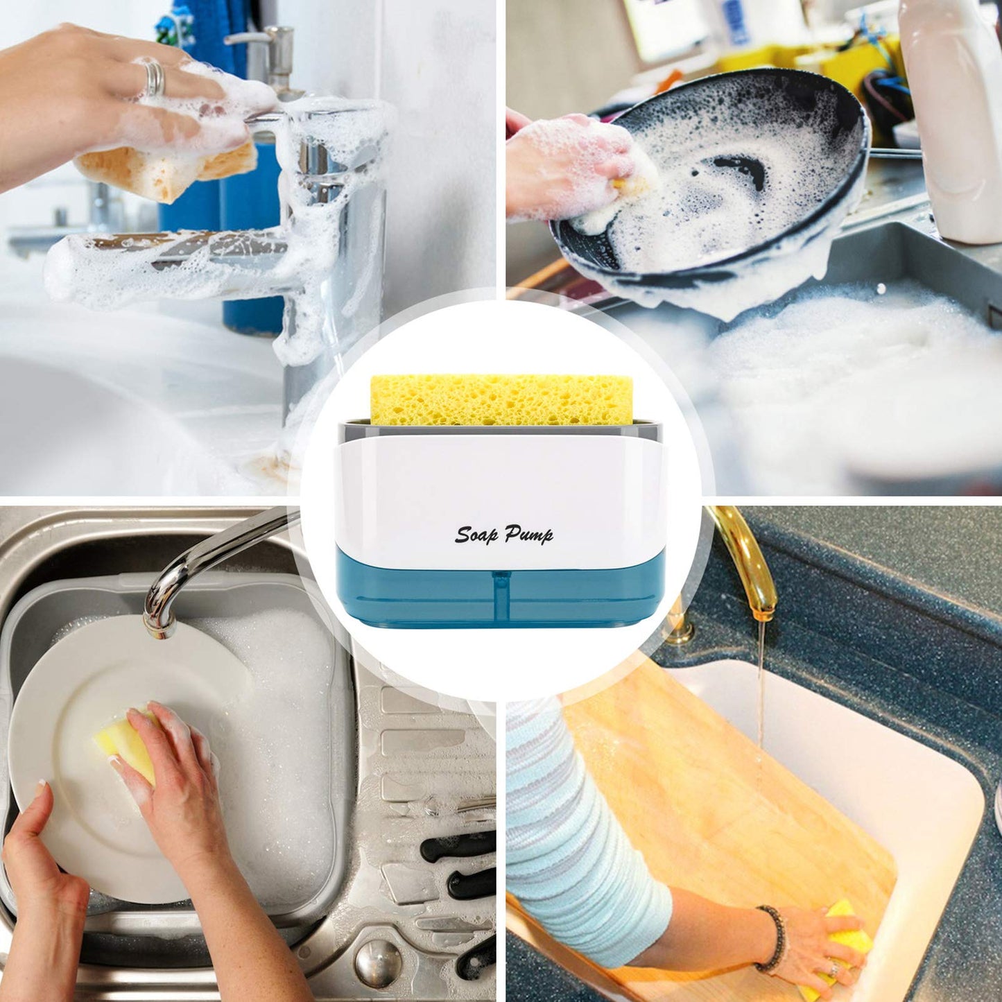 Bestseek Kitchen Dish Soap Dispenser with Sponge Holder, Newest 2-in-1 Countertop Soap Pump Dispenser, for Kitchen Sink Dishwashing Soap Dispenser - 12.5 Ounces