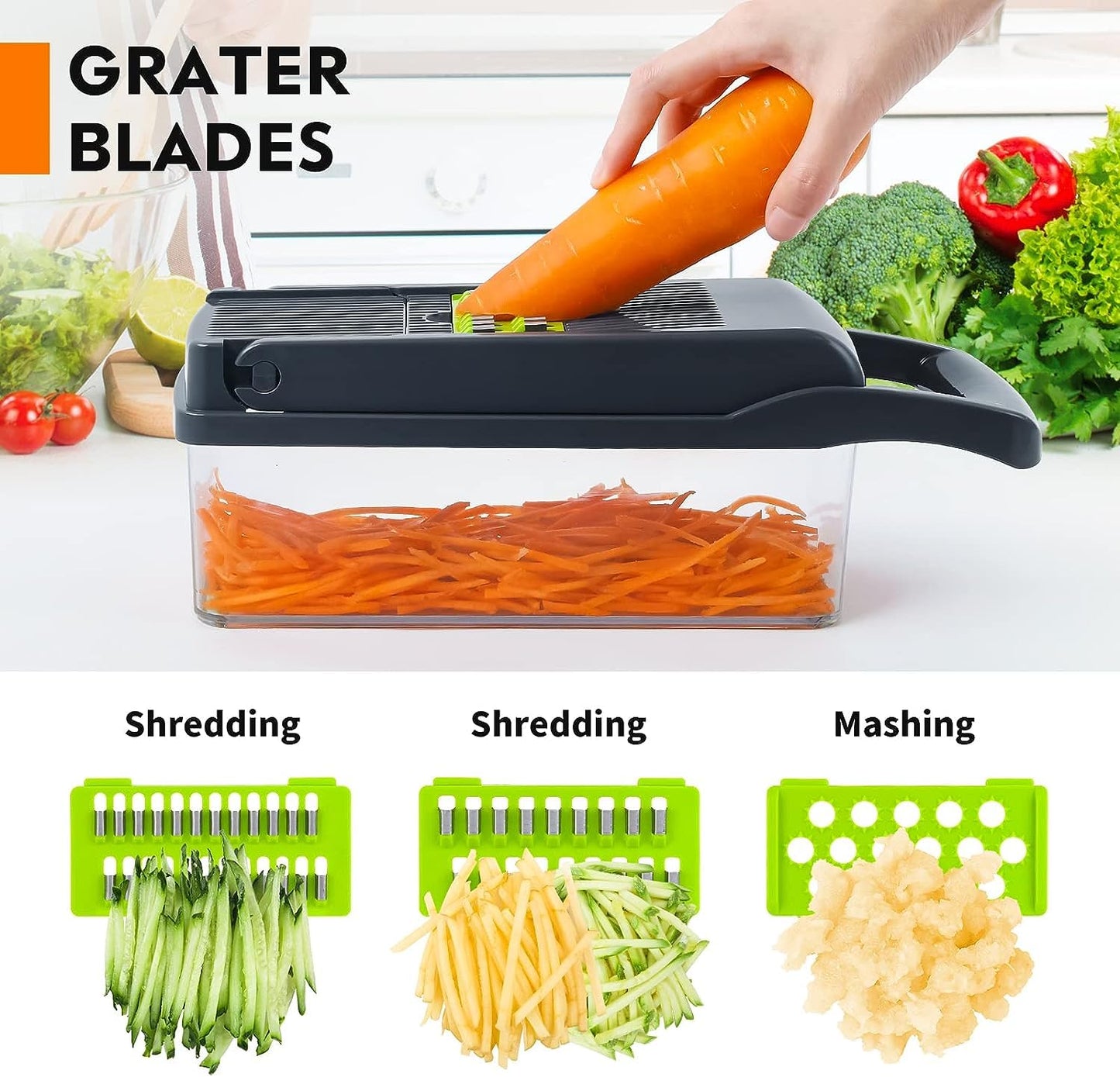 INFLUX Pro Onion Chopper – 16-in-1 Multifunctional Food Processor and Vegetable Chopper with 8 Blades, Ideal for Carrots, Garlic, and More – Essential Kitchen Accessory with Storage Container and Sal