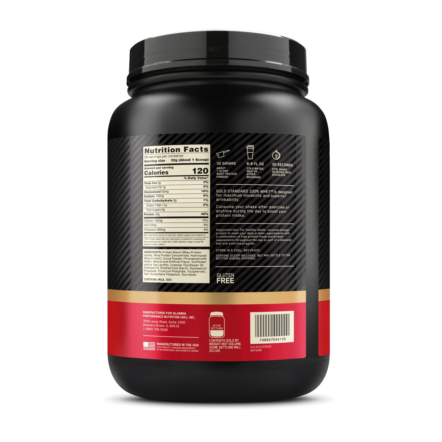 Optimum Nutrition (ON) Gold Standard 100% Whey Protein Powder Primary Source Isolate, 24 Grams of Protein for Muscle Support and Recovery - Extreme Milk Chocolate, 2 Lbs, 28 Servings (907 Grams)