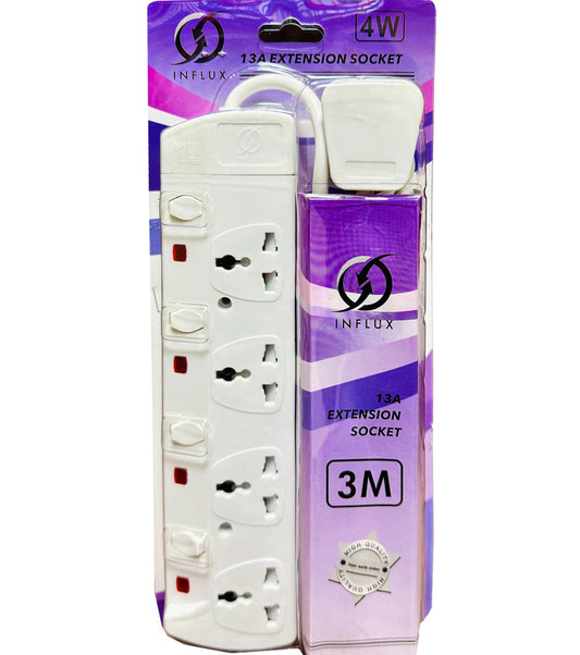 INFLUX Extension cord with 4-Outlet and 3M 1mm wire Power Extension with Surge Protector - Durable Power Extension Cable, Extenson with Individual Safety Buttons, Power Strip plug extension for Home Visit the INFLUX Store