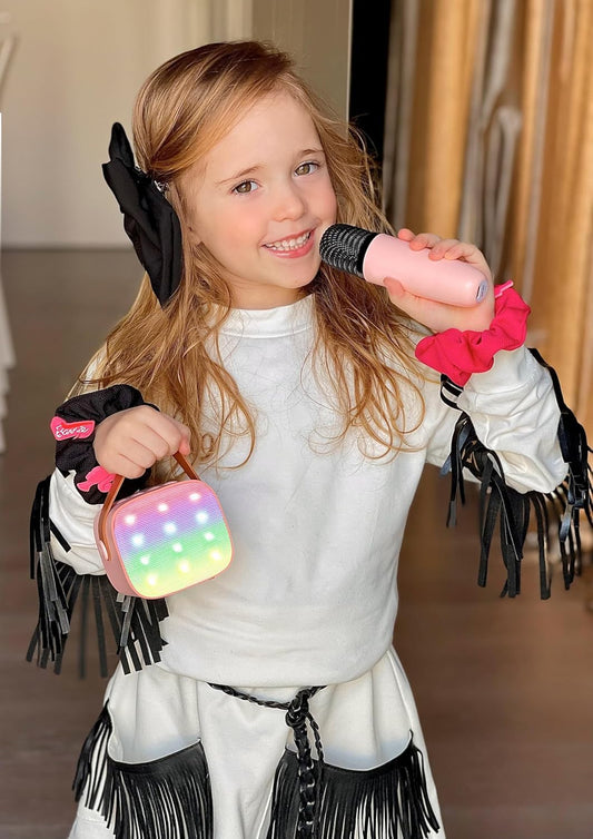 INFLUX Bluetooth Speaker with Microphones-Portable Wireless Speaker with Dual Wireless Microphones, Perfect Gift Toys for Boys Toys for Girls Age 4,5,6,7,8,9,10,11+ Years Old Karaoke Speaker (PINK2)