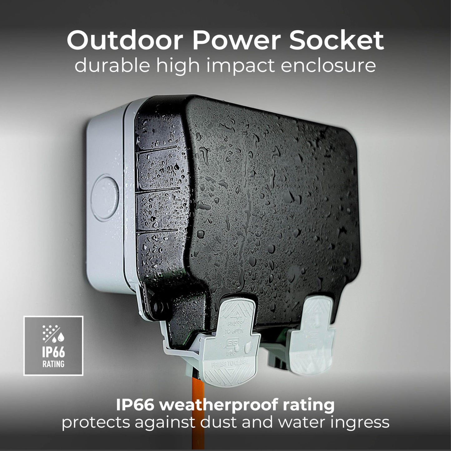 BG Electrical WP22-01 Double IP66 Weatherproof Outdoor Switched Power Socket, 13A, Grey