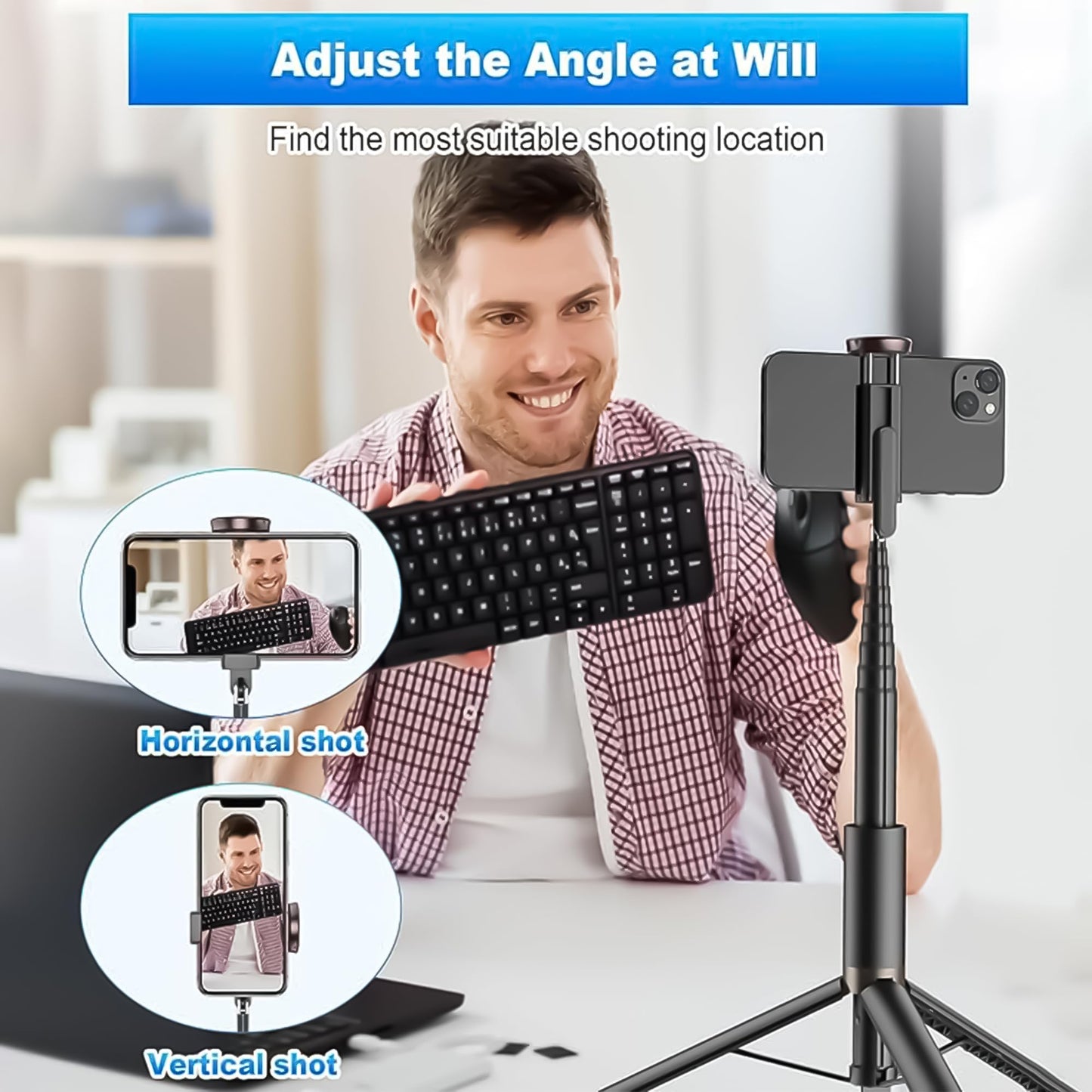 INFLUX 162cm Adjustable Mobile Stand for iPhone and Android Tripod Stand for Video Recording, Selfies, Live Streaming, with Integrated Wireless Remote, Lightweight, Extendable Phone Tripod for 4''-7'' Visit the INFLUX Store