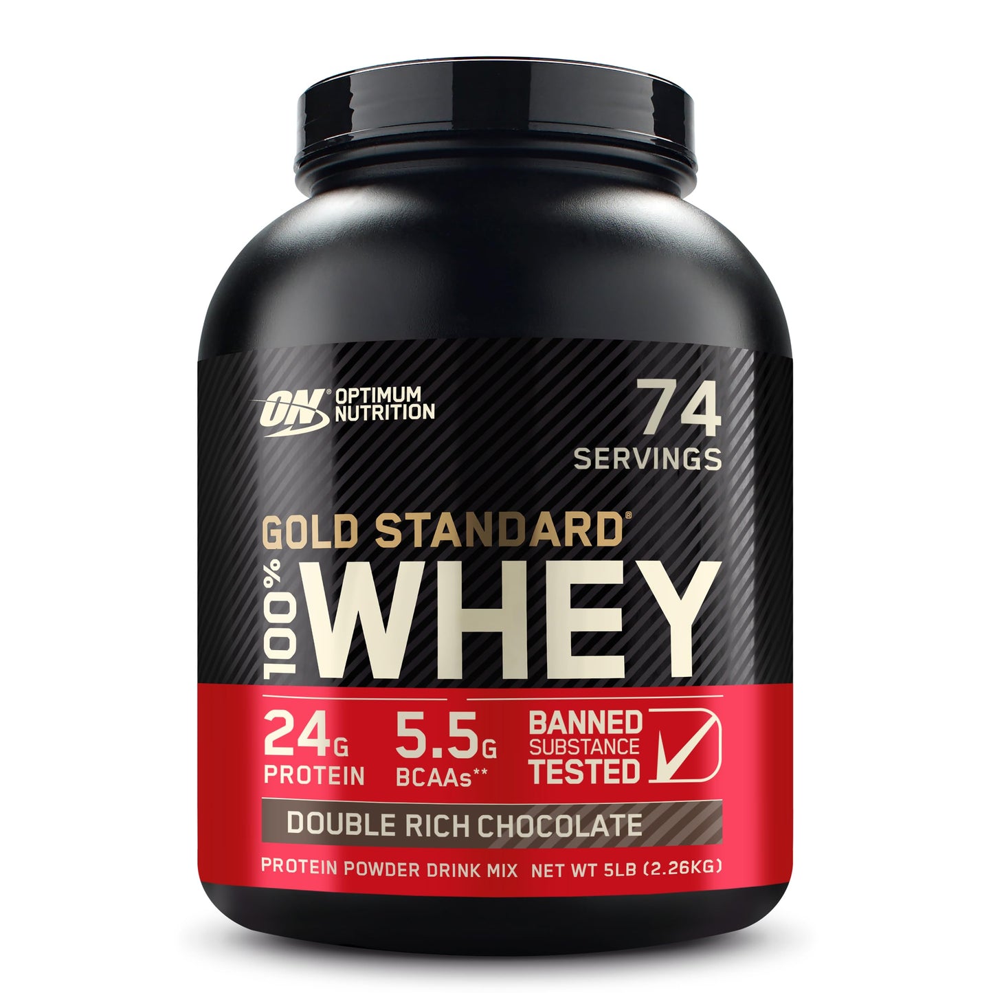 Optimum Nutrition (ON) Gold Standard 100% Whey Protein Powder Primary Source Isolate, 24 Grams of Protein for Muscle Support and Recovery - Double Rich Chocolate, 5 Lbs, 74 Servings (2.27 KG)