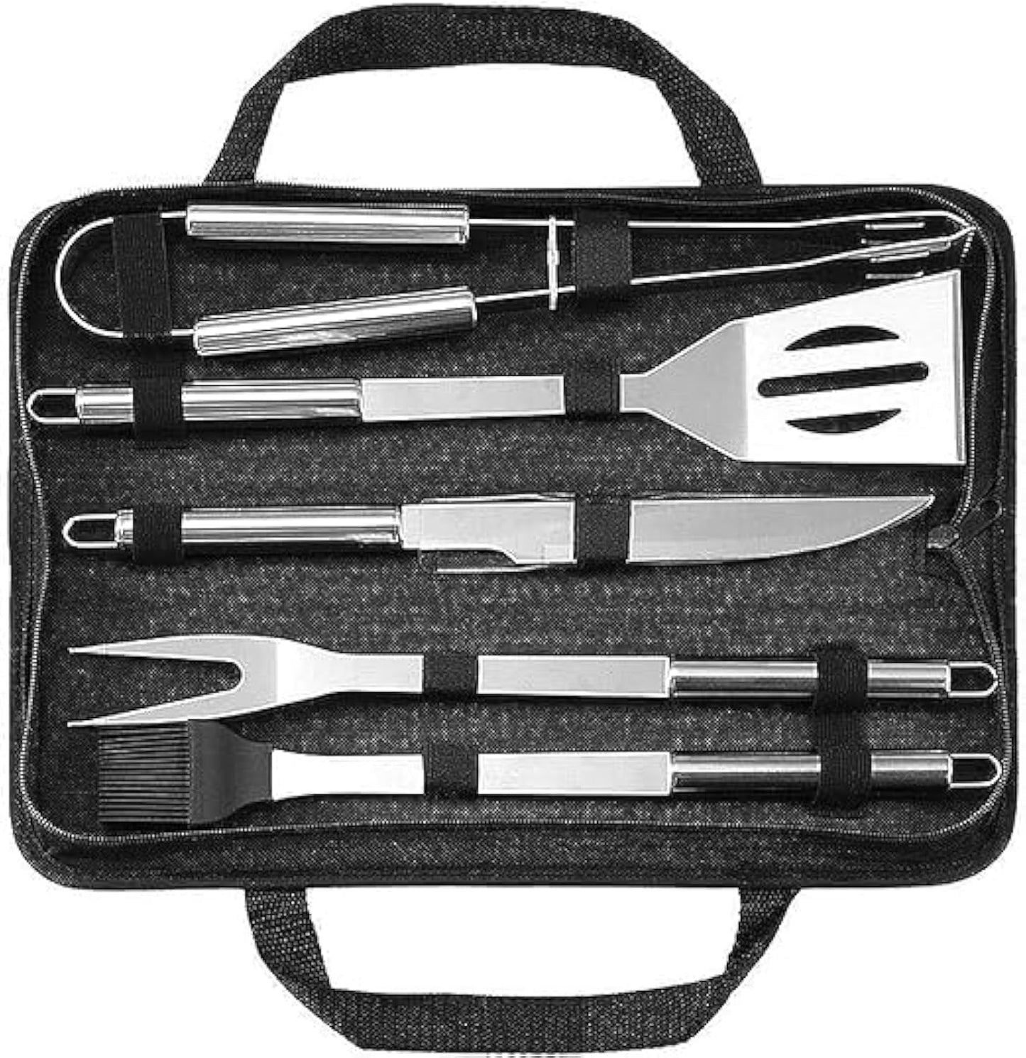 INFLUX Premium 5pcs Stainless Steel BBQ Grill Tool Set with Knife, Brush, Fork, Spatula, Tongs & Oxford Bag - Ideal for Outdoor Grilling in UAE Grill Accessories, Barbecue Utensil for Outdoor Cooking