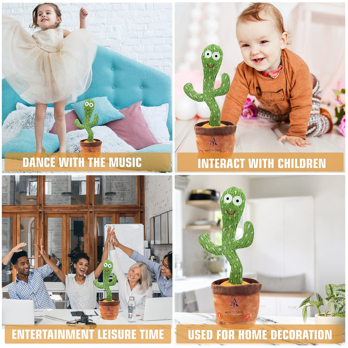 Ava's Toys Dancing Cactus Voice Recorder Baby Toys - Plush Toys Singing Cactus Toy- Repeat What You Say Talking Cactus